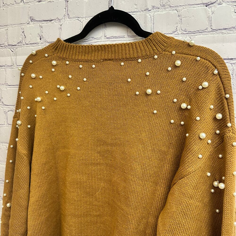 Blooming Jelly Oversized Brown Long Sleeve Sweater Pearl Beaded Women's Medium - Picture 4 of 6